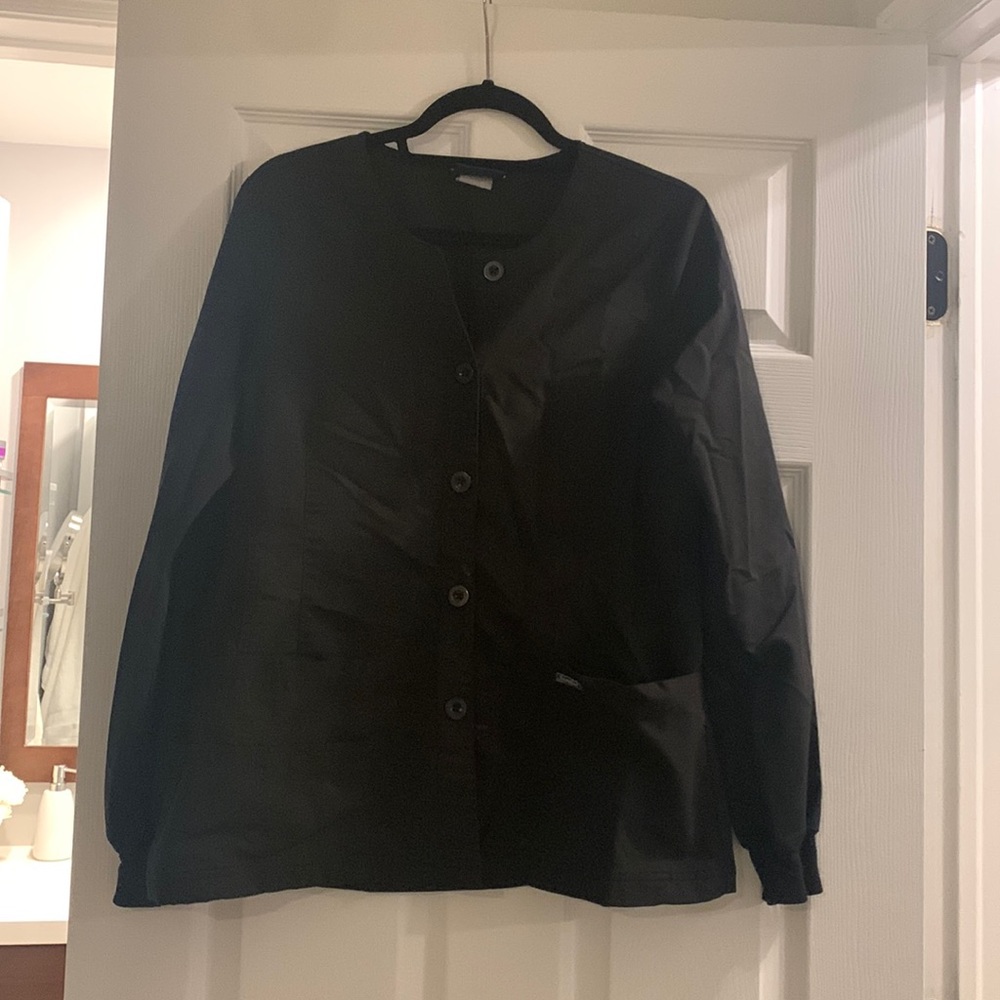 SANIBEL MEDIUM BLACK SCRUB LAB JACKET WITH BUTTONS